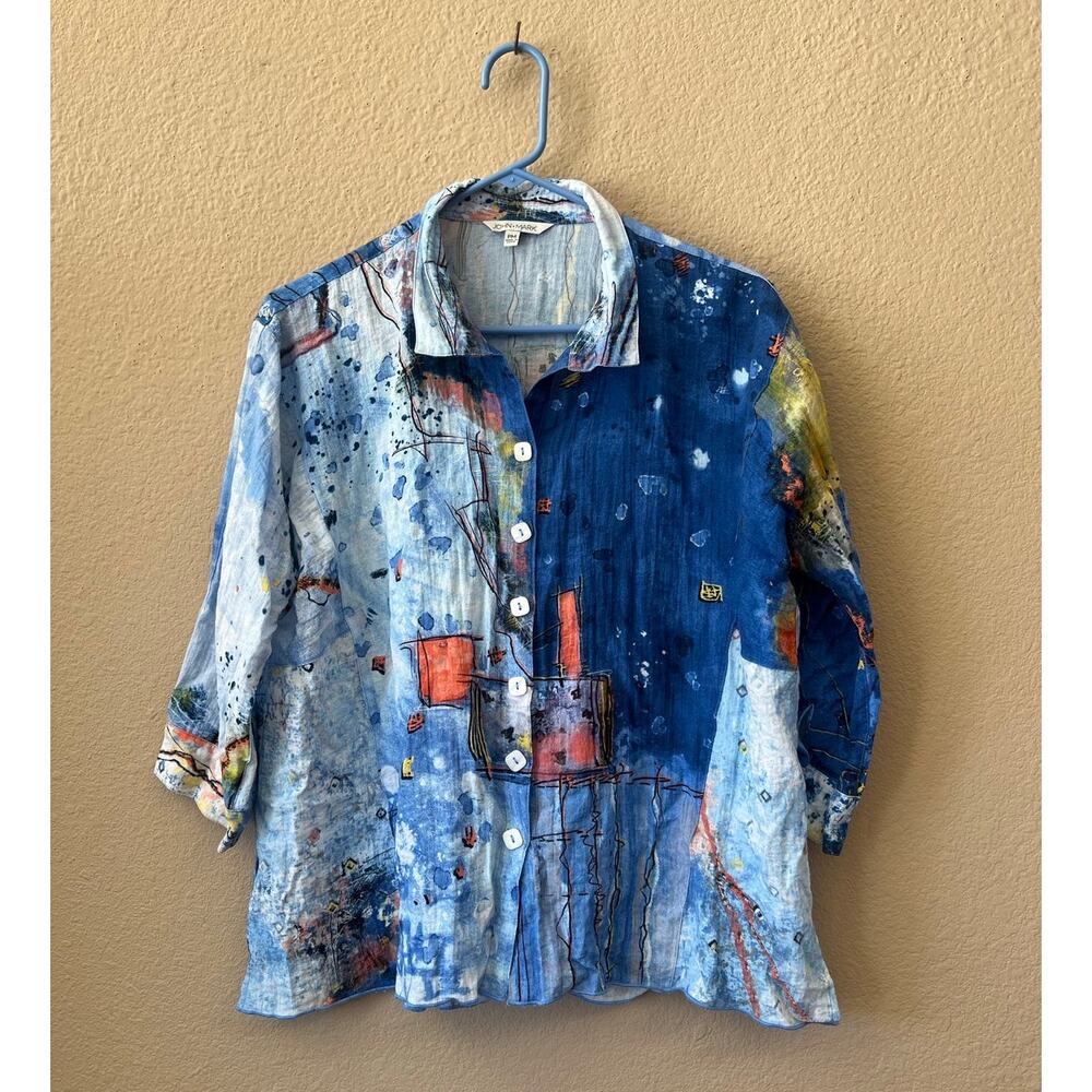 John Mark abstract patterned 3/4 sleeve blouse size PM